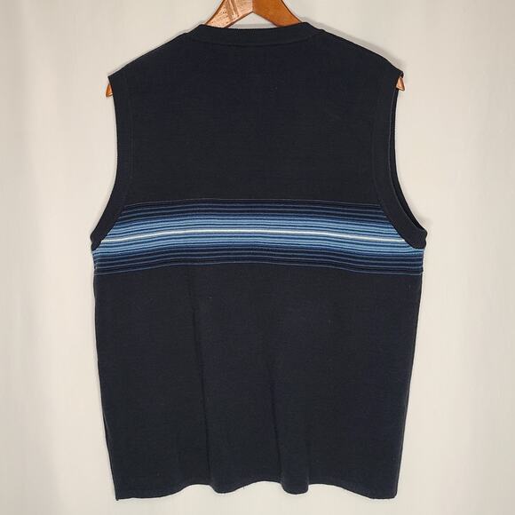Unionbay Men's V-Neck Sweater Vest Navy Blue White Stripes Vintage Large - Picture 3 of 6